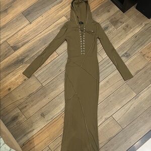 Olive Green Long Sleeve Hooded Dress